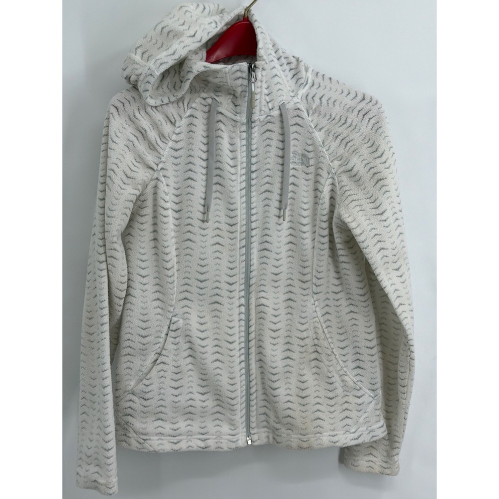 The North Face Womens Full Zip Fleece Hoodie White Grey Chevron Pattern Small